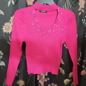 Pink Sweater with colored Rhinestones